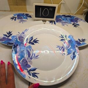 Orly Maison lot 3‎ white ceramic mixed blue floral print 10" dinner plates